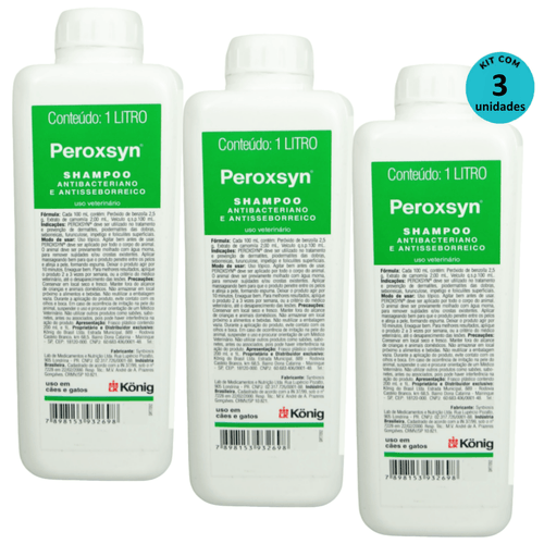 Kit 3 Shampoo Antibacteriano E Antisseborreico Peroxsyn König 1 Litro - König